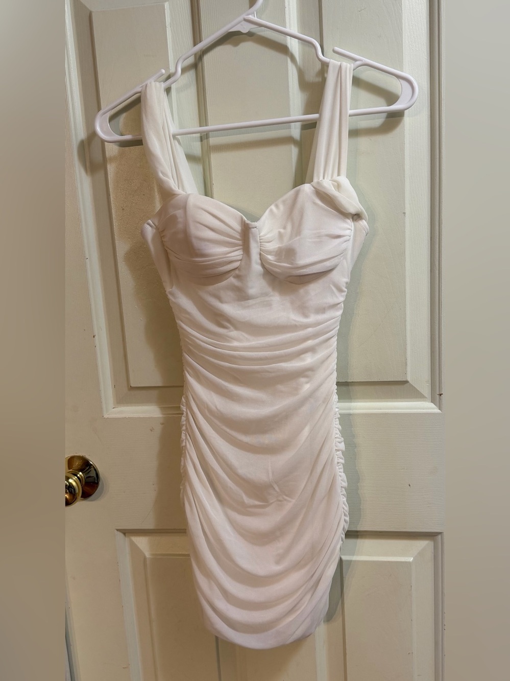 Windsor White Ruched Bodycon Dress | Bridal | Bachelorette | Vacation | S